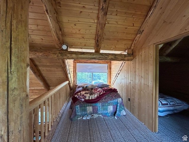 1554 Ireland Ln E, Brian Head, UT 84719 - room details with wood ceiling, wooden walls, and beamed ceiling