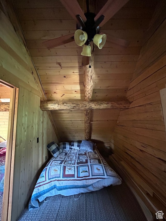 1554 Ireland Ln E, Brian Head, UT 84719 - unfurnished bedroom with vaulted ceiling with beams, wooden ceiling, and wood walls