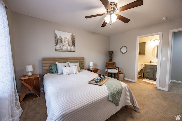 1903 W Wild Wood Ct N, Lehi, UT 84043 - bedroom featuring light carpet, ensuite bath, and ceiling fan