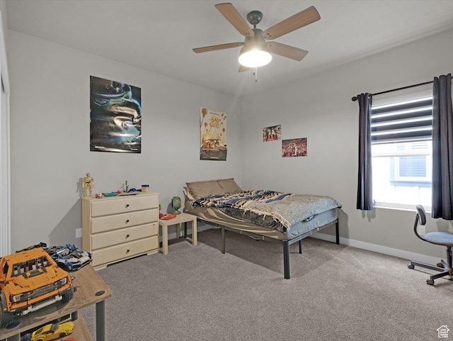 bedroom with carpet flooring and ceiling fan