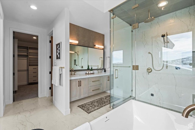 11432 N Fox Hollow Ct Unit 121, Hideout, UT 84036 - bathroom featuring marble finish floor, a sink, a marble finish shower, and a freestanding bath