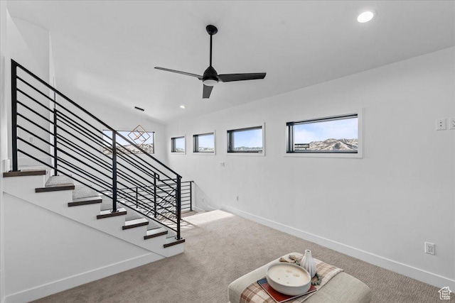 11432 N Fox Hollow Ct Unit 121, Hideout, UT 84036 - stairs with a ceiling fan, carpet floors, baseboards, and recessed lighting