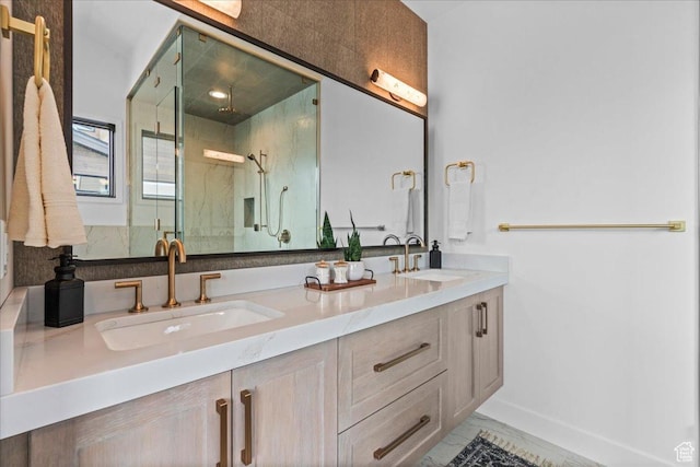 11432 N Fox Hollow Ct Unit 121, Hideout, UT 84036 - full bath featuring double vanity, a sink, a marble finish shower, and baseboards