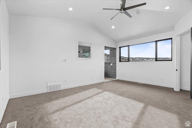 11432 N Fox Hollow Ct Unit 121, Hideout, UT 84036 - carpeted spare room featuring vaulted ceiling, visible vents, recessed lighting, and a ceiling fan