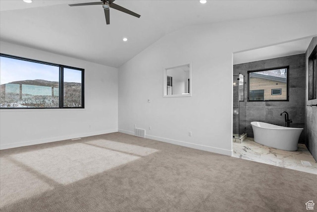 11432 N Fox Hollow Ct Unit 121, Hideout, UT 84036 - unfurnished bedroom featuring carpet flooring, recessed lighting, vaulted ceiling, and visible vents