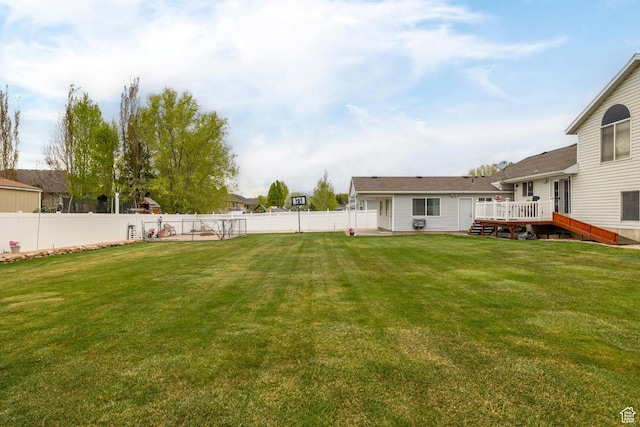 view of yard featuring a fenced backyard and a deck