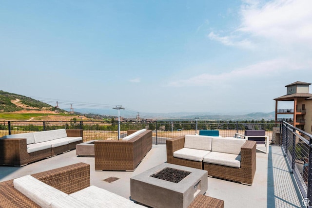 2670 Canyons Resort Dr Unit 420, Park City, UT 84098 - view of patio / terrace featuring a mountain view and an outdoor living space with a fire pit