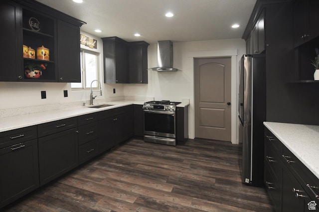 761 S 1900 W, Marriott Slaterville, UT 84404 - kitchen featuring stainless steel appliances, sink, dark hardwood / wood-style floors, and wall chimney exhaust hood