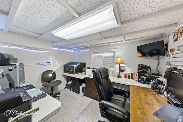 view of carpeted home office