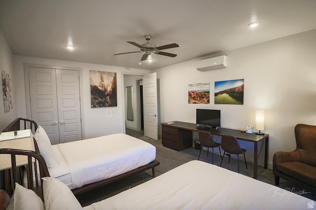5160 W Villas N Dr N Unit 6-105, Hurricane, UT 84737 - carpeted bedroom with ceiling fan, a wall mounted air conditioner, and a closet