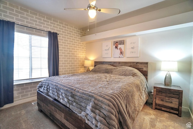 5338 S Beacon Hill Cir W Unit 181, Salt Lake City, UT 84123 - carpeted bedroom featuring brick wall and ceiling fan