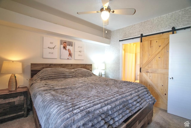 5338 S Beacon Hill Cir W Unit 181, Salt Lake City, UT 84123 - carpeted bedroom with a barn door and ceiling fan