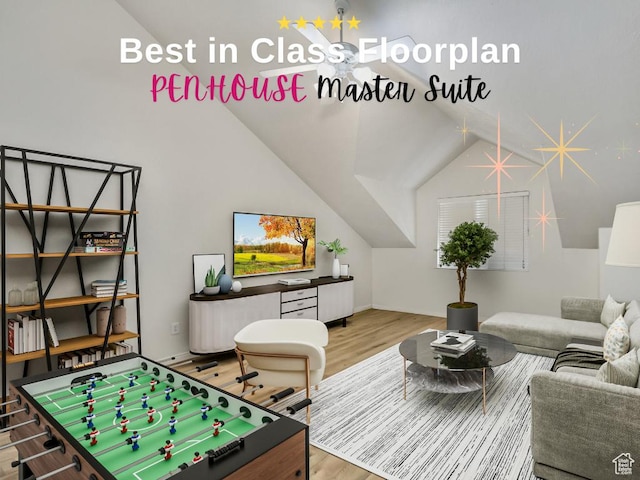 475 N Redwood Rd Unit 80, Salt Lake City, UT 84116 - game room featuring vaulted ceiling and wood finished floors