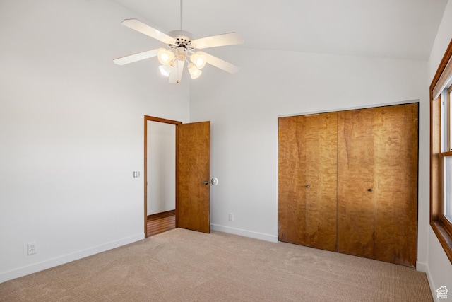 515 Saddle View Way Unit 23, Park City, UT 84060 - unfurnished bedroom with ceiling fan, light colored carpet, lofted ceiling, and a closet