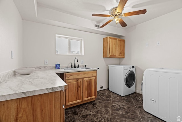 3561 W 290 N, Hurricane, UT 84737 - laundry room with sink, cabinets, washer and dryer, and ceiling fan