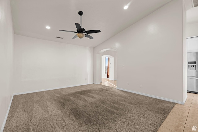 3561 W 290 N, Hurricane, UT 84737 - empty room with lofted ceiling, light tile patterned floors, and ceiling fan