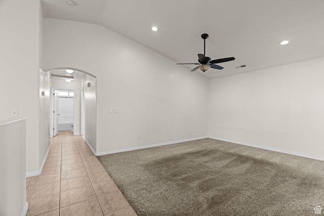 3561 W 290 N, Hurricane, UT 84737 - spare room featuring ceiling fan, vaulted ceiling, and light tile patterned floors