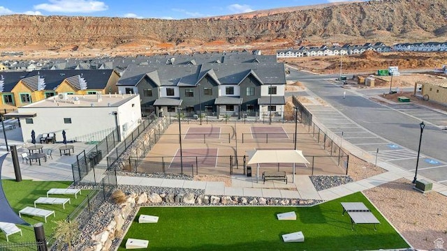 bird's eye view with a residential view and a mountain view