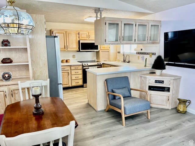 1150 W Red Hills Pkwy Unit 72, Washington, UT 84780 - kitchen with light wood-style floors, appliances with stainless steel finishes, light brown cabinets, and light countertops