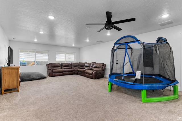 1426 S 1450 W, Mapleton, UT 84664 - living room with a textured ceiling, carpet floors, visible vents, and recessed lighting