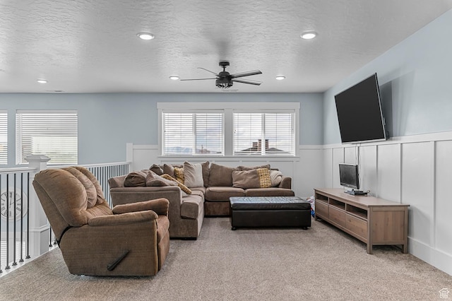 1426 S 1450 W, Mapleton, UT 84664 - living area featuring recessed lighting, a wainscoted wall, light colored carpet, and a textured ceiling