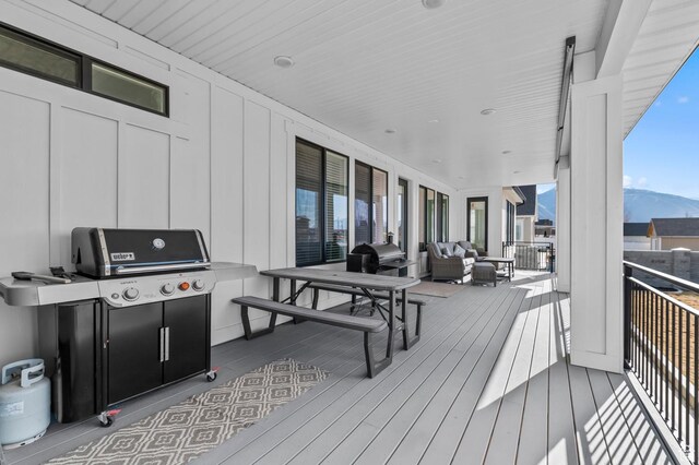 1426 S 1450 W, Mapleton, UT 84664 - wooden deck featuring outdoor lounge area, a mountain view, and grilling area