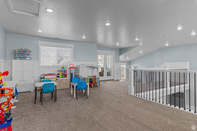 1426 S 1450 W, Mapleton, UT 84664 - rec room with carpet floors, a wainscoted wall, french doors, and recessed lighting