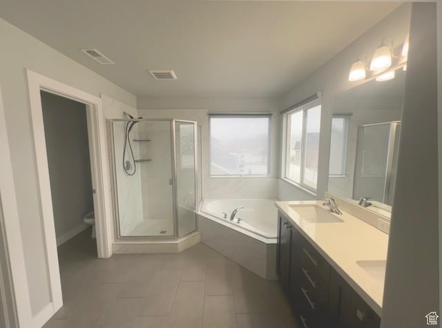 545 E Petersen Pkwy, South Weber, UT 84405 - bathroom featuring a bath, a stall shower, a sink, and visible vents
