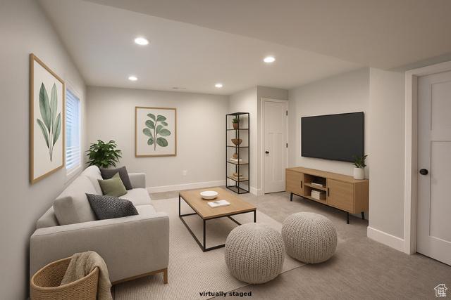 545 E Petersen Pkwy, South Weber, UT 84405 - living area with recessed lighting, baseboards, and carpet floors