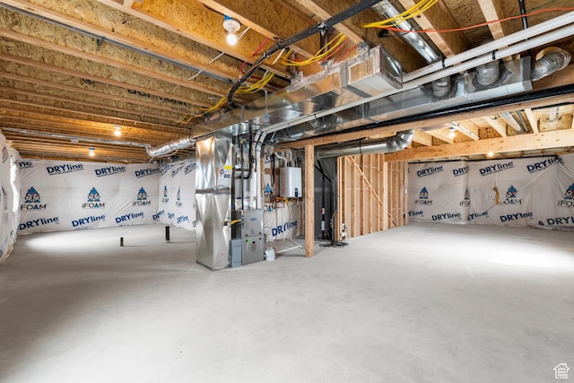 unfinished basement with heating unit