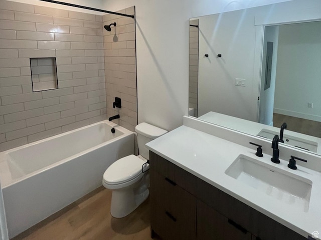 10131 N Redwood, Cedar Hills, UT 84062 - full bathroom with vanity, hardwood / wood-style floors, tiled shower / bath combo, and toilet