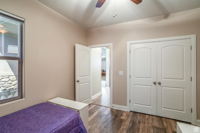 3274 W 2530 S, Hurricane, UT 84737 - bedroom with ceiling fan, dark hardwood / wood-style floors, and a closet