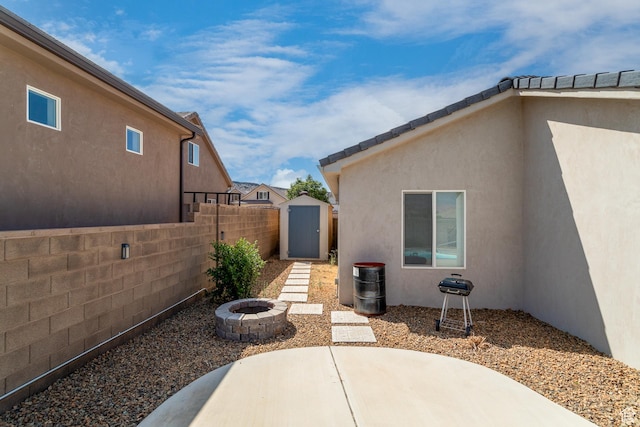 3274 W 2530 S, Hurricane, UT 84737 - exterior space with a shed and an outdoor fire pit