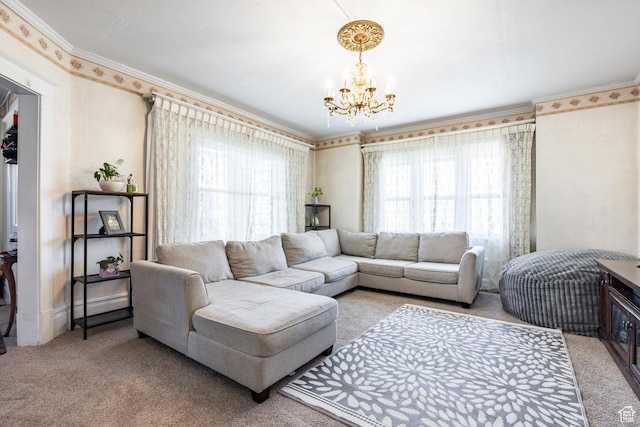 390 E Center St, Spanish Fork, UT 84660 - carpeted living room featuring ornamental molding and a chandelier