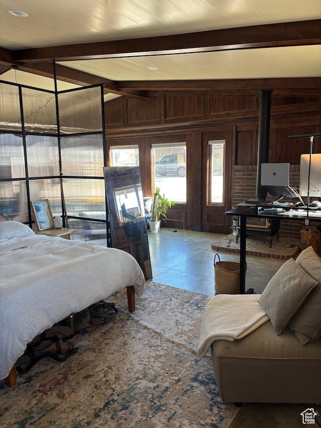 361 N 100 W, Holden, UT 84636 - bedroom with vaulted ceiling with beams and wood walls