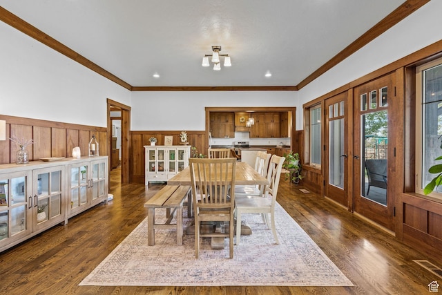 361 N 100 W, Holden, UT 84636 - dining area with ornamental molding, dark hardwood / wood-style floors, and french doors