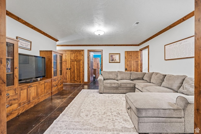 361 N 100 W, Holden, UT 84636 - living room featuring crown molding, lofted ceiling, and a textured ceiling