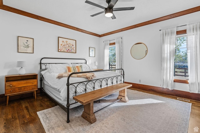 361 N 100 W, Holden, UT 84636 - bedroom featuring ornamental molding, ceiling fan, and dark hardwood / wood-style flooring