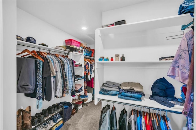 walk in closet featuring carpet floors