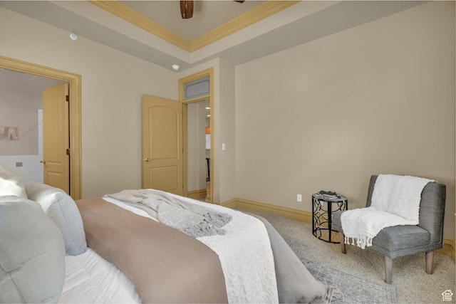 150 S 300 E Unit 202, Salt Lake City, UT 84111 - bedroom with ceiling fan, ornamental molding, carpet flooring, and a raised ceiling