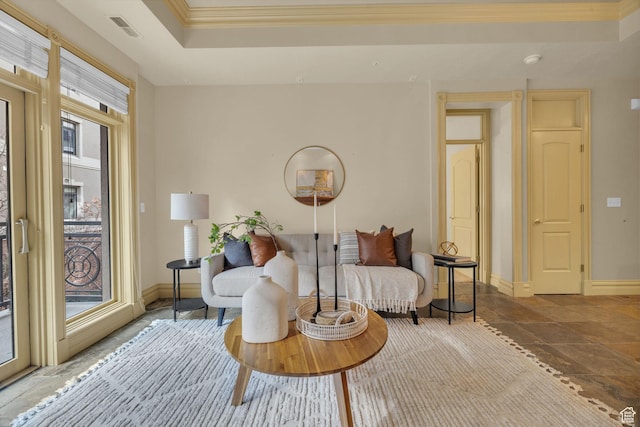 150 S 300 E Unit 202, Salt Lake City, UT 84111 - living area with crown molding and a tray ceiling