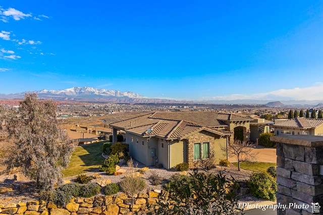 aerial view with a mountain view