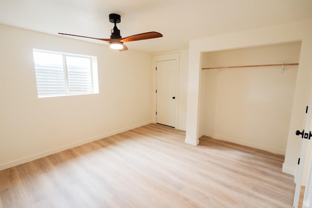 1898 N Rocky Ford Dr, Sigurd, UT 84657 - unfurnished bedroom featuring light wood finished floors, a closet, baseboards, and ceiling fan