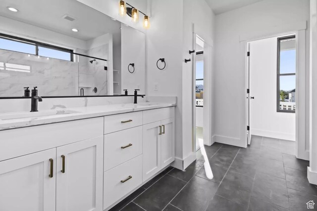 5291 W 3775 S Unit 22, Hooper, UT 84315 - bathroom with tile patterned flooring, vanity, and an enclosed shower