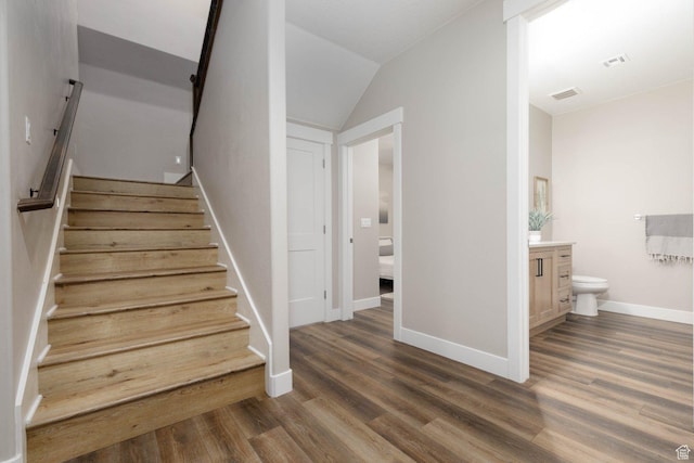 717 S 775 W, Hurricane, UT 84737 - stairs with lofted ceiling and hardwood / wood-style floors
