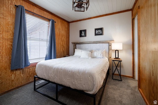9742 S Crk 29, Duchesne, UT 84021 - bedroom featuring baseboards, wood walls, and carpet floors