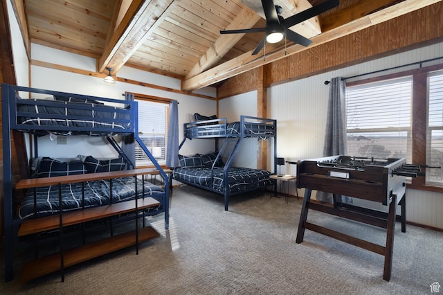 9742 S Crk 29, Duchesne, UT 84021 - carpeted bedroom featuring wooden ceiling and lofted ceiling with beams