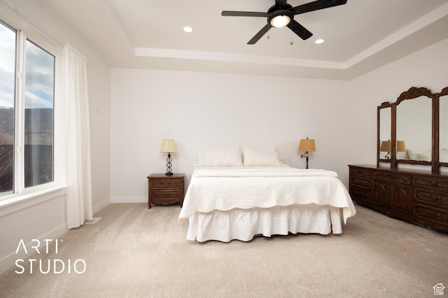 429 W Olympic Ln, Elk Ridge, UT 84651 - carpeted bedroom featuring baseboards, ceiling fan, a raised ceiling, and recessed lighting