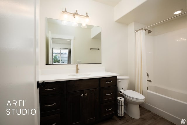 429 W Olympic Ln, Elk Ridge, UT 84651 - full bath with toilet, shower / bath combination with curtain, wood finished floors, and vanity
