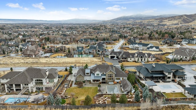 drone / aerial view with a mountain view